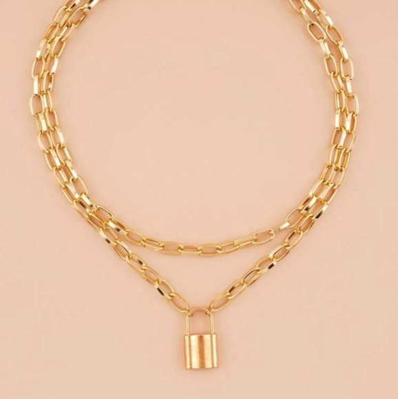 Lock charm layered necklace and bracelet set - Picture 3 of 5